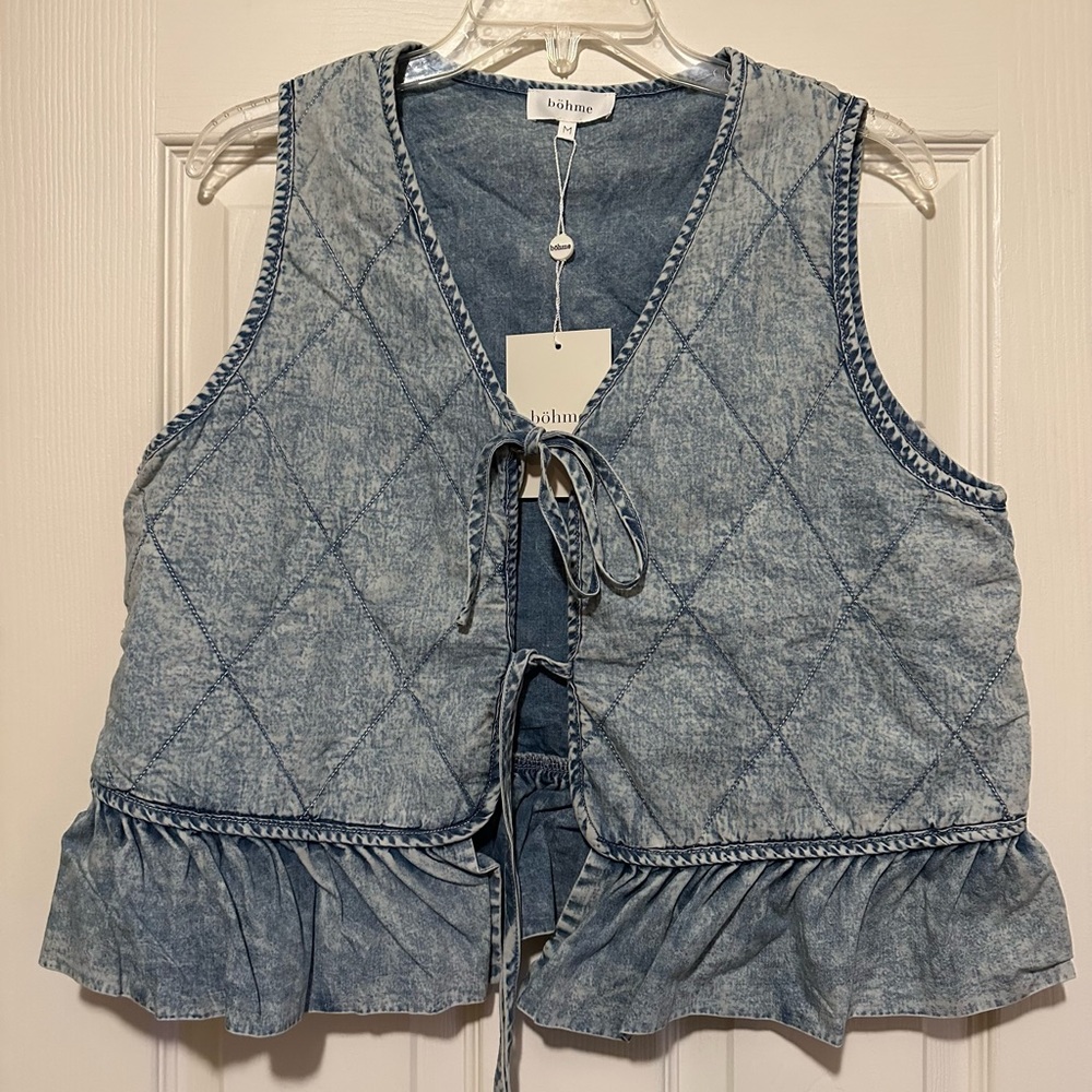 Blue Denim Vest with Ruffle Hem